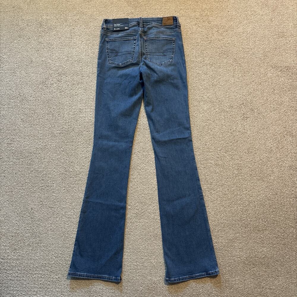 American Eagle Blue Kick Boot Low-Rise Next Level Stretch Jeans Sz 26 X-Long - Picture 10 of 10